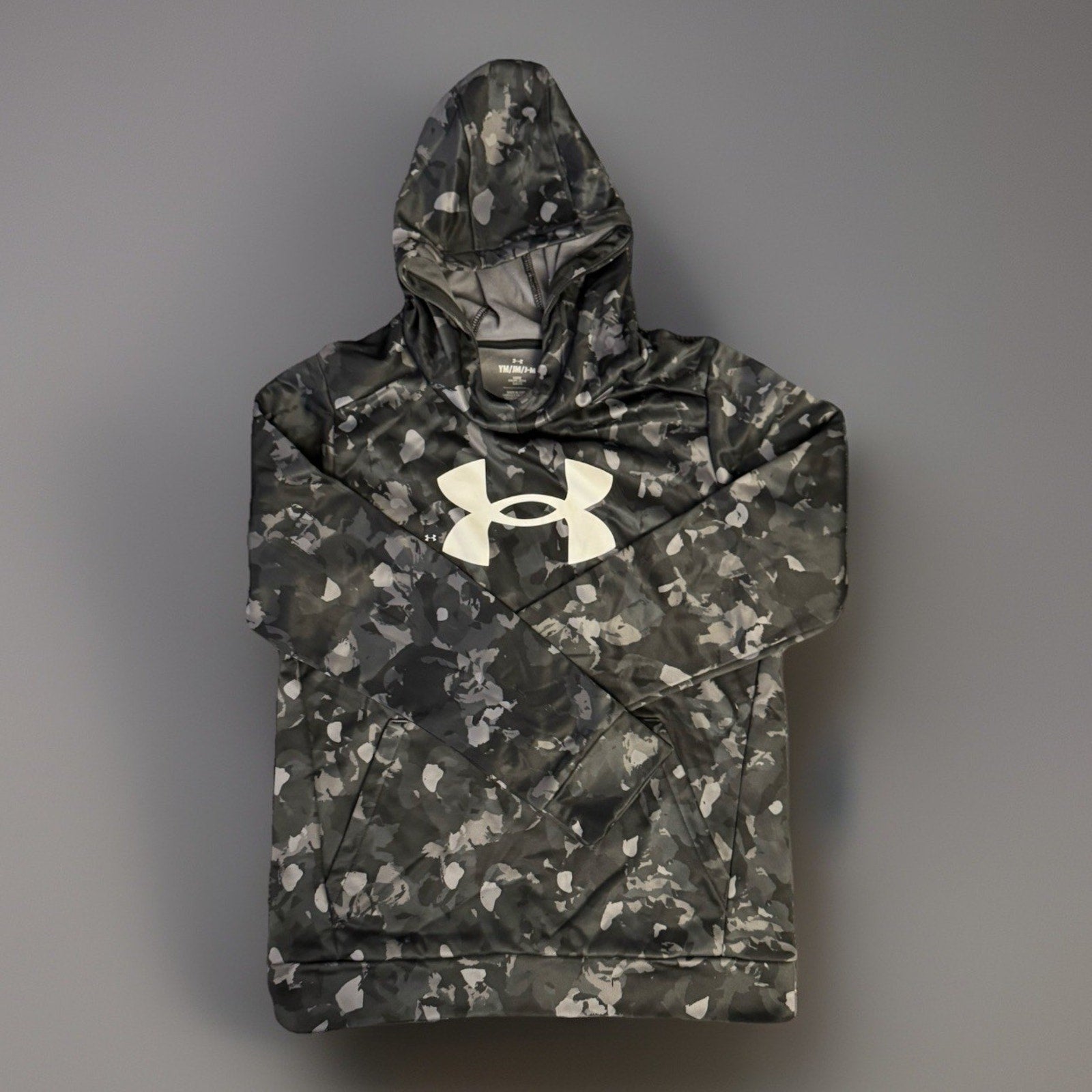 Under Armour Hoodie Youth Medium Black Camo Logo Pullover Sweatshirt Boys