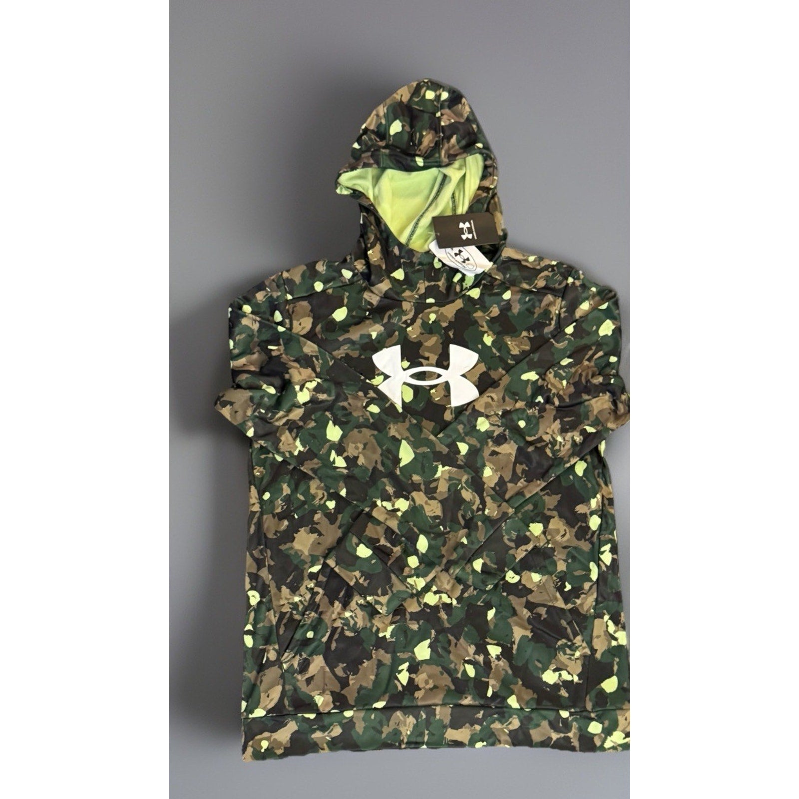Under Armour Hoodie Youth Extra Large Green Camo Logo Pullover Sweatshirt Boys