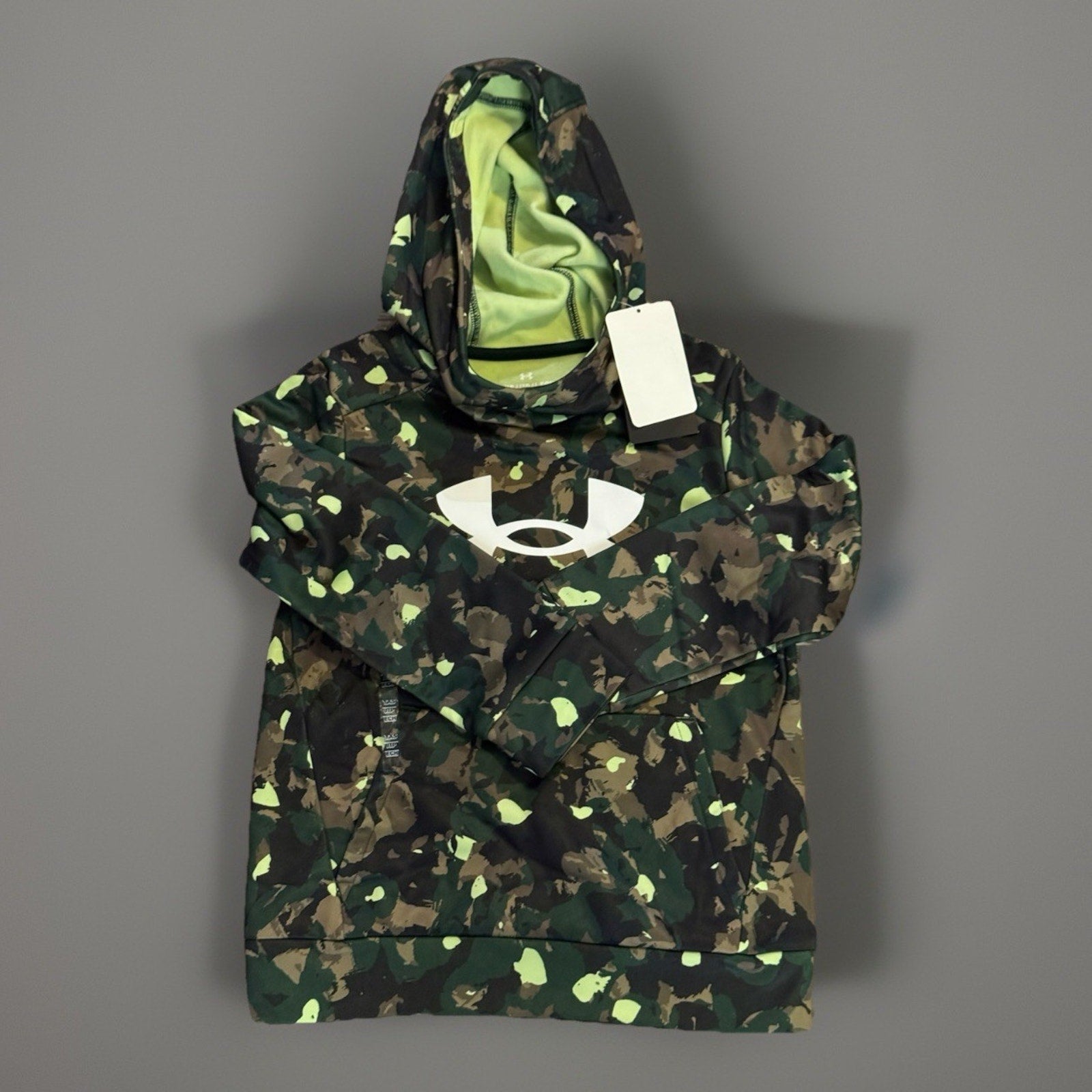 Under Armour Hoodie Youth Extra Small Green Camo Logo Pullover Sweatshirt Boys