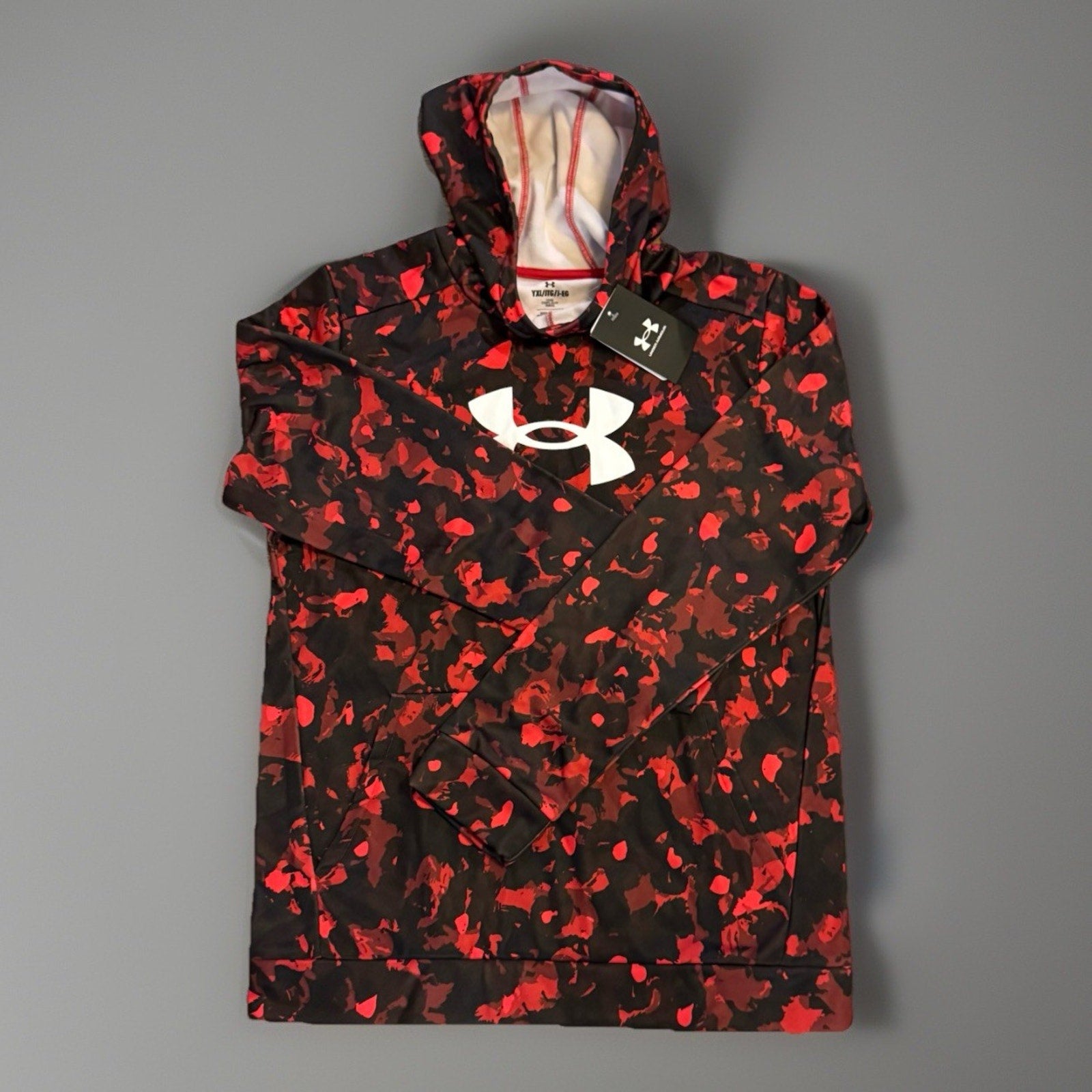 Under Armour Hoodie Youth XL Red Camo Logo Pullover Sweatshirt Boys