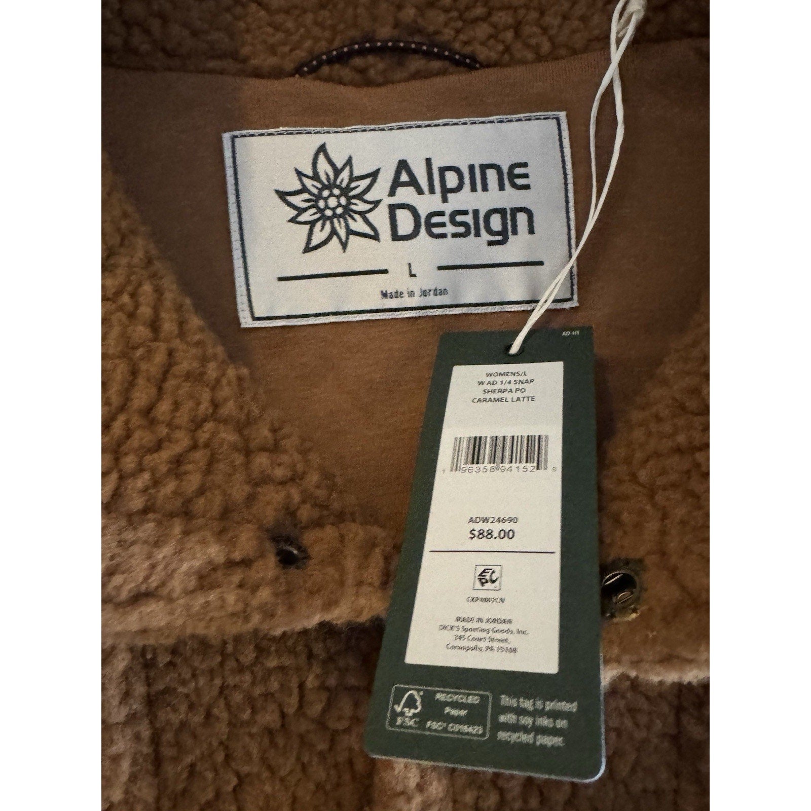 ALPINE DESIGN ' 1/4 SNAP SHERPA PULLOVER ' SIZE LARGE ' CARAMEL LATTE ' WOMENS