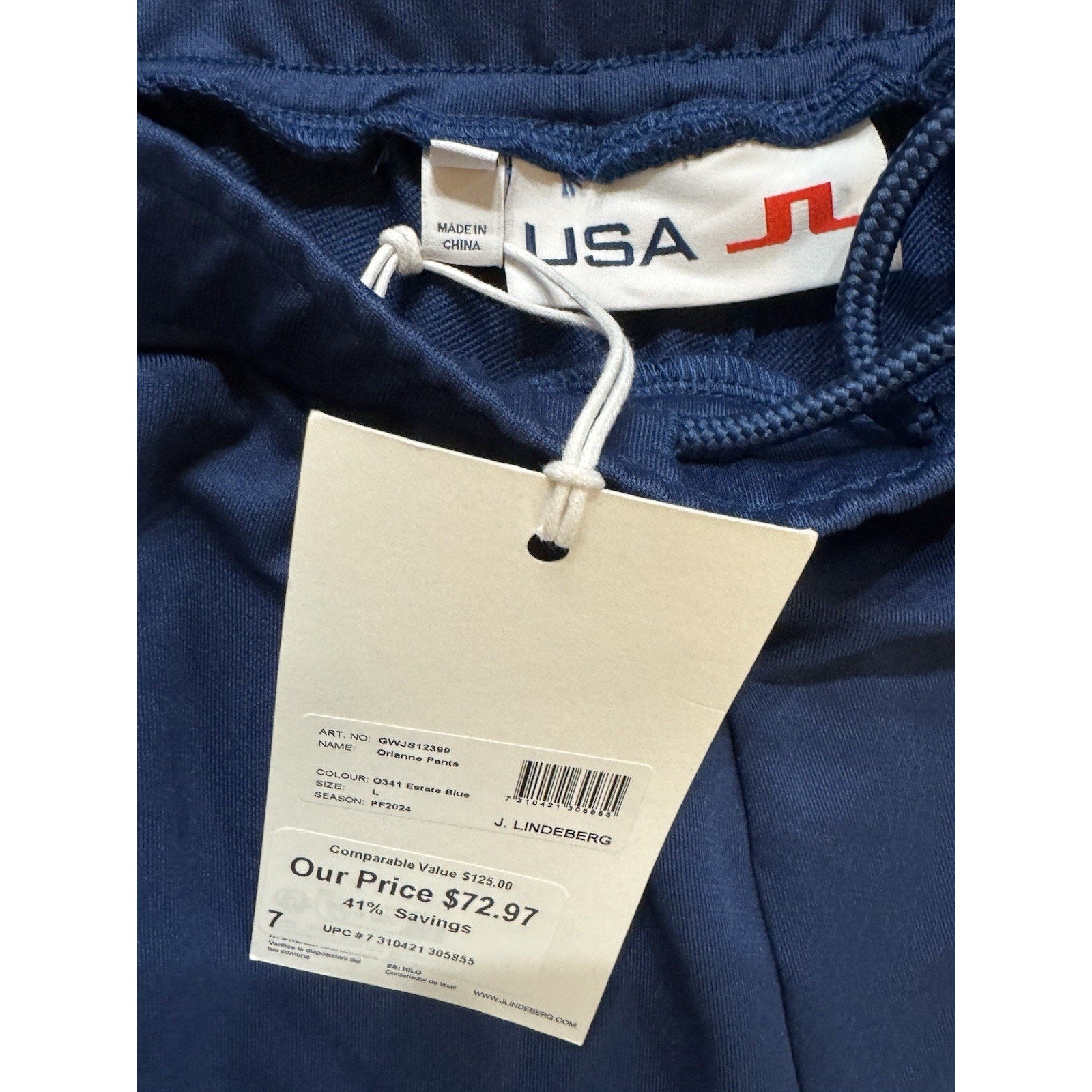 Women's J Lindeberg JL Orianne Pants Athletic USA Blue White Sz L NWT$125