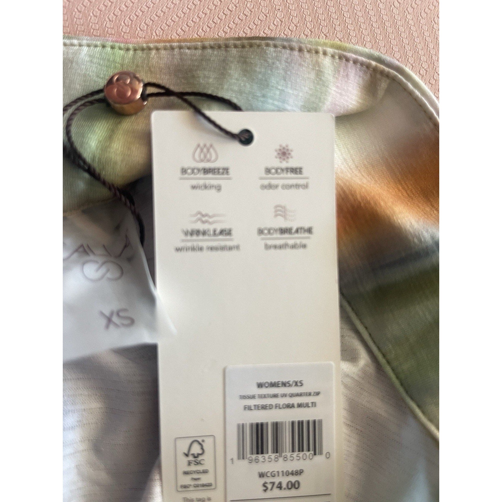 CALIA Womens Multicolor Filtered Floral Tissue Texture 1/4 Zip Golf Top XS NWT