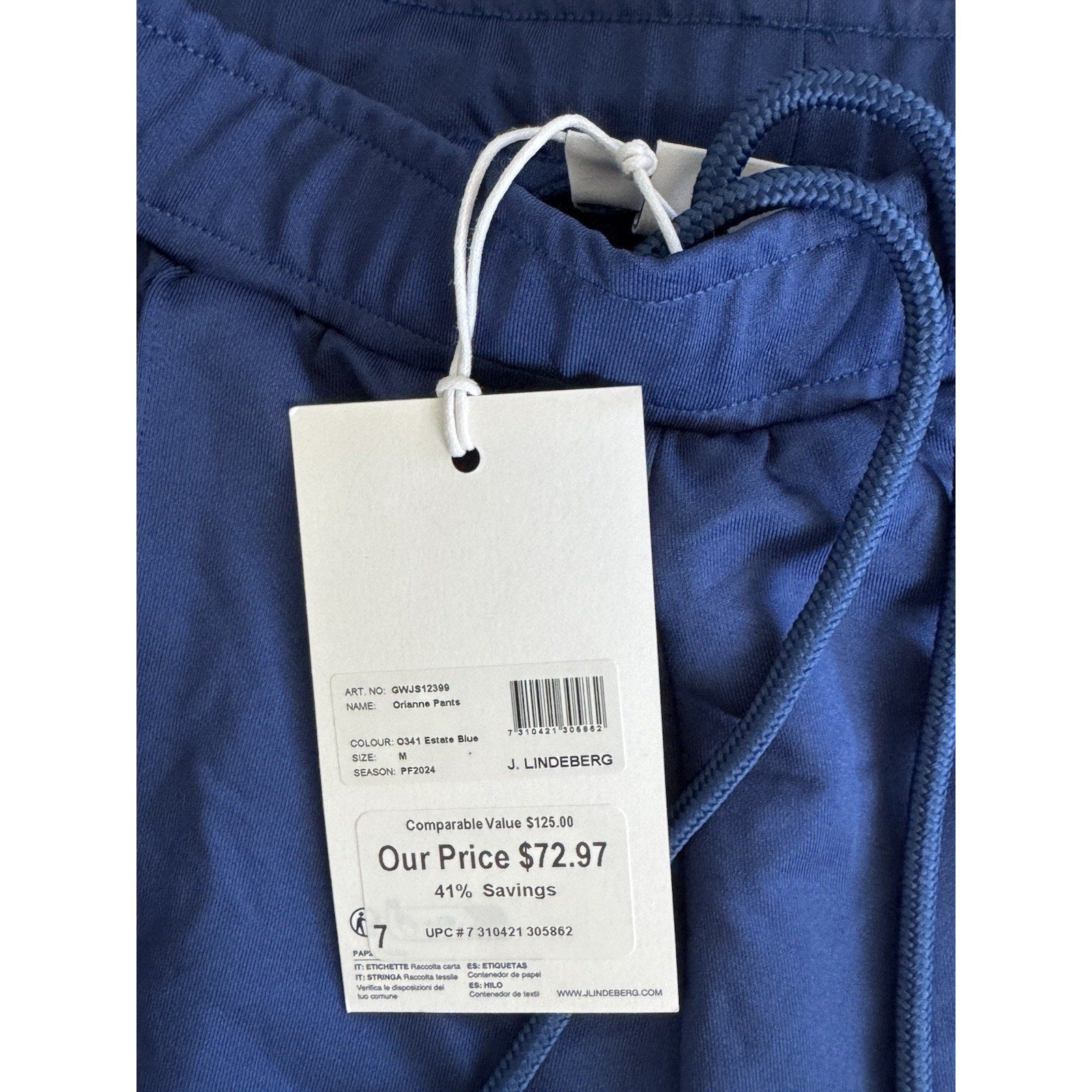 Women's J Lindeberg JL Orianne Pants Athletic USA Blue White Sz Medium NWT$125