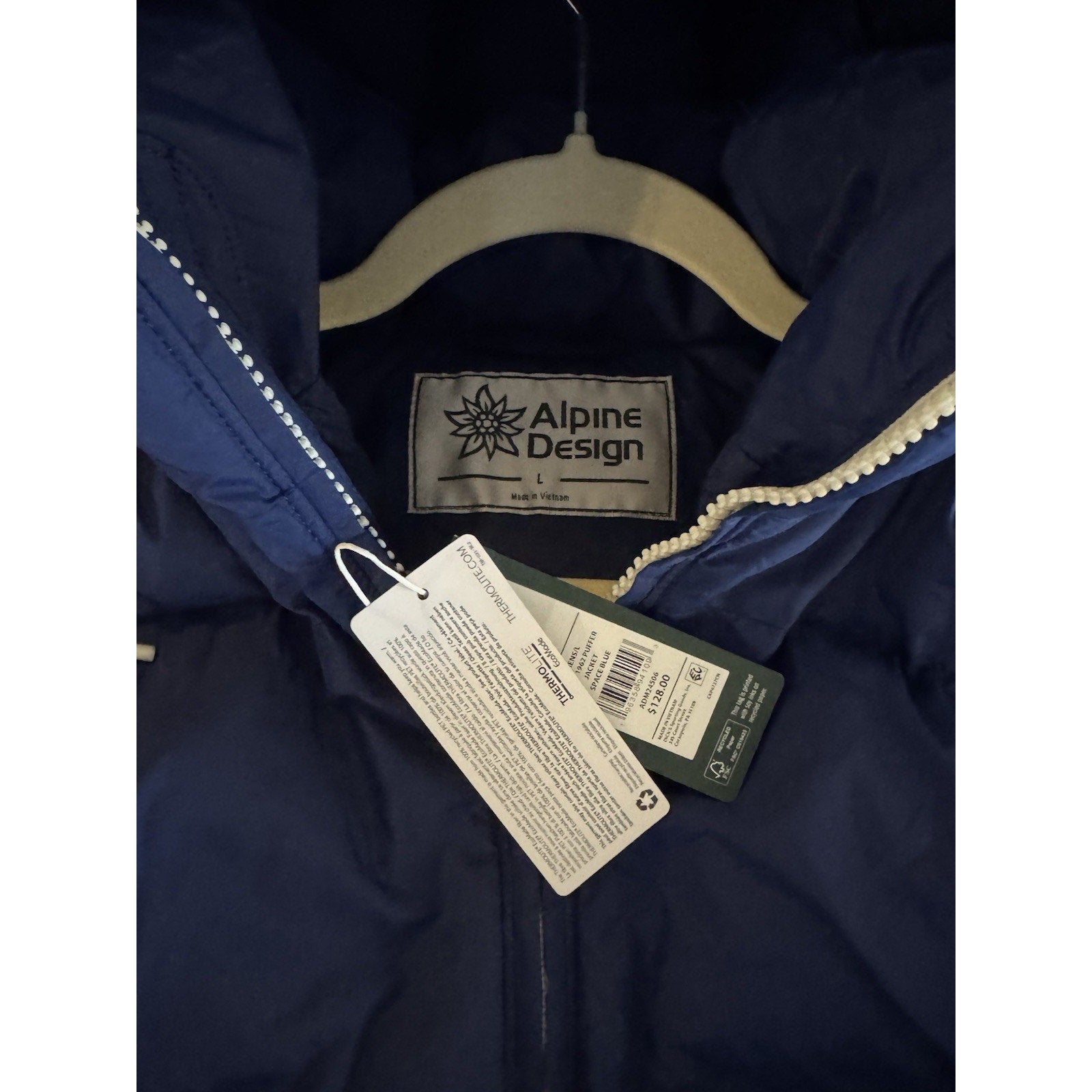 Alpine Design Jacket Mens L Space Blue Puffer Full Zip Outdoor Water Repellent