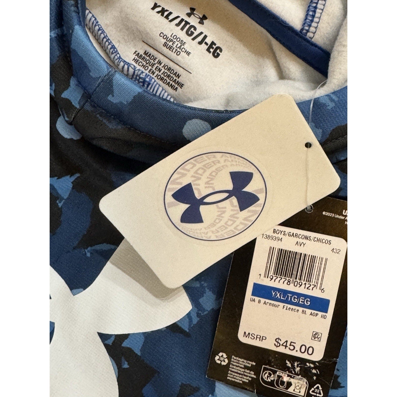 Under Armour Fleece Big Logo Printed Blue Camo Size YXL
