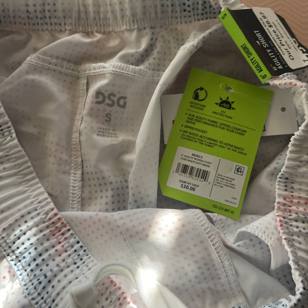 DSG Men's 6" Agility Woven Shorts Pure White Dot Ombre Size S