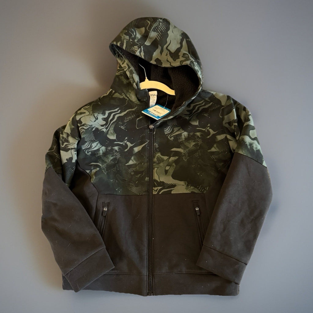 NWT DSG Boys Large Sport Sherpa Jacket Green Black Stretch Long Sleeve Full Zip
