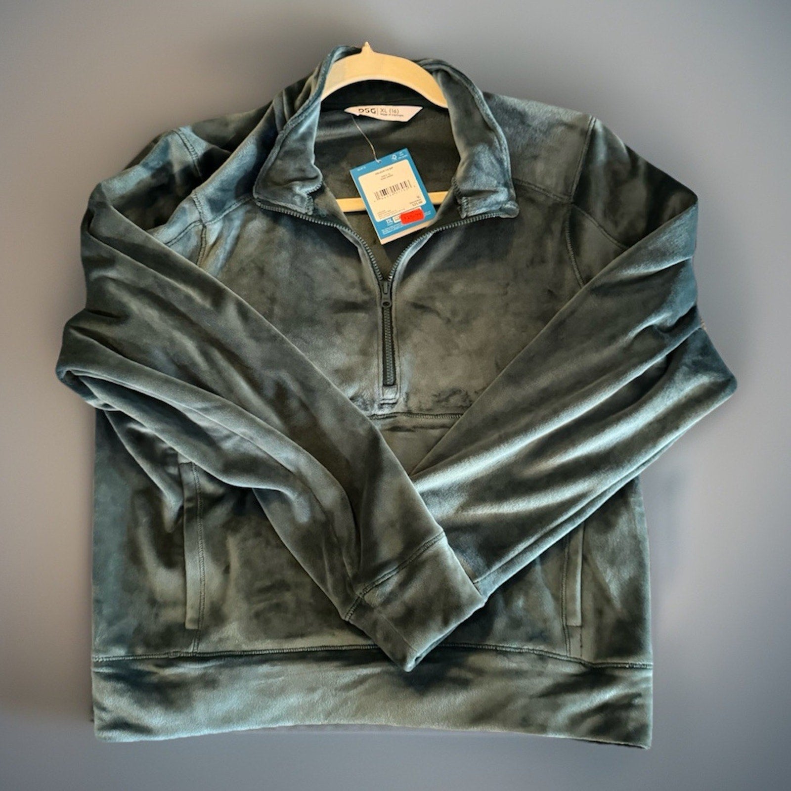 DSG Velour 1/2 Zip Pullover Dark Green Girls XL 14-16 NWT - 116