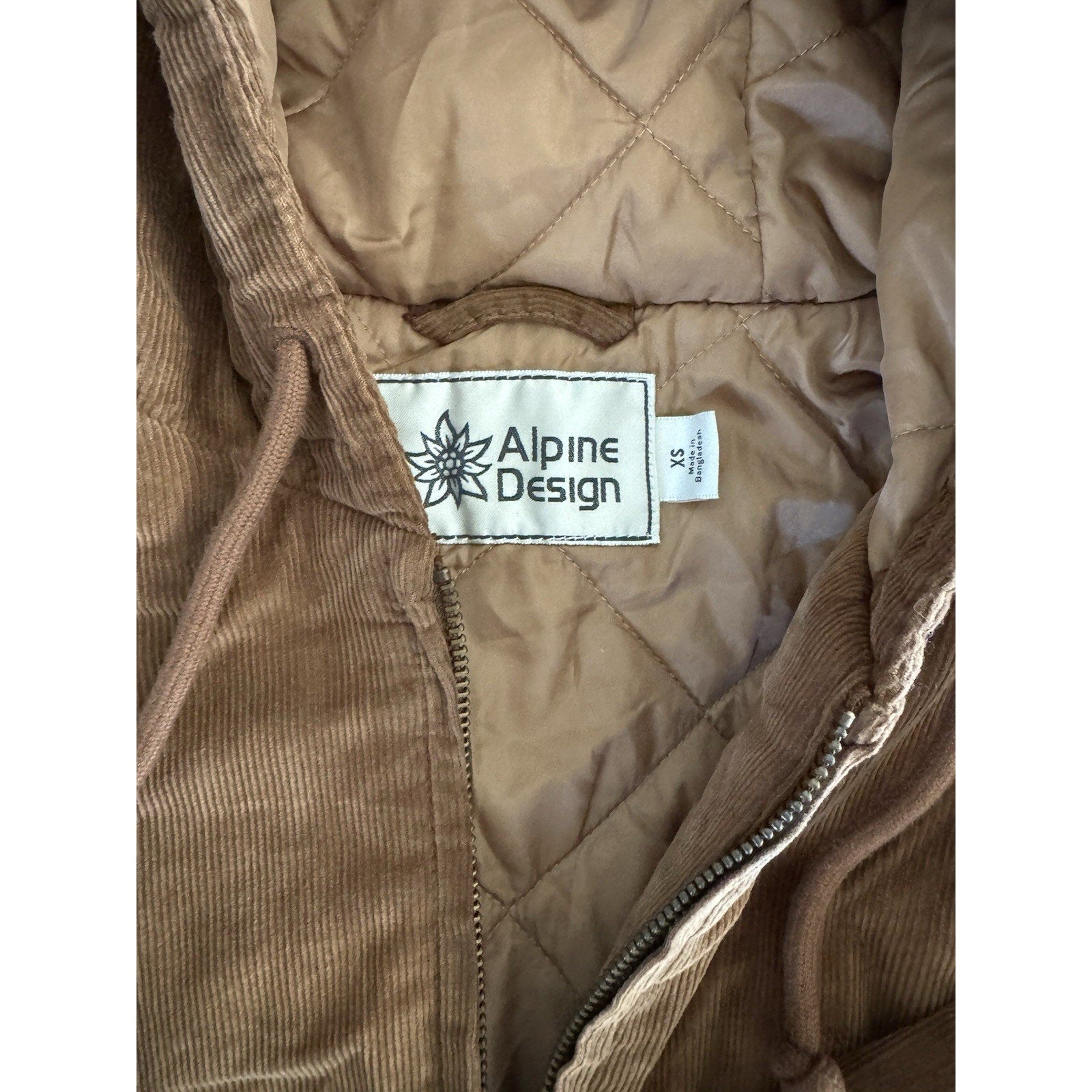 NWT Alpine Design Women's Corduroy Quilted Full Zip Hoodie - XS - Roasted Coffee