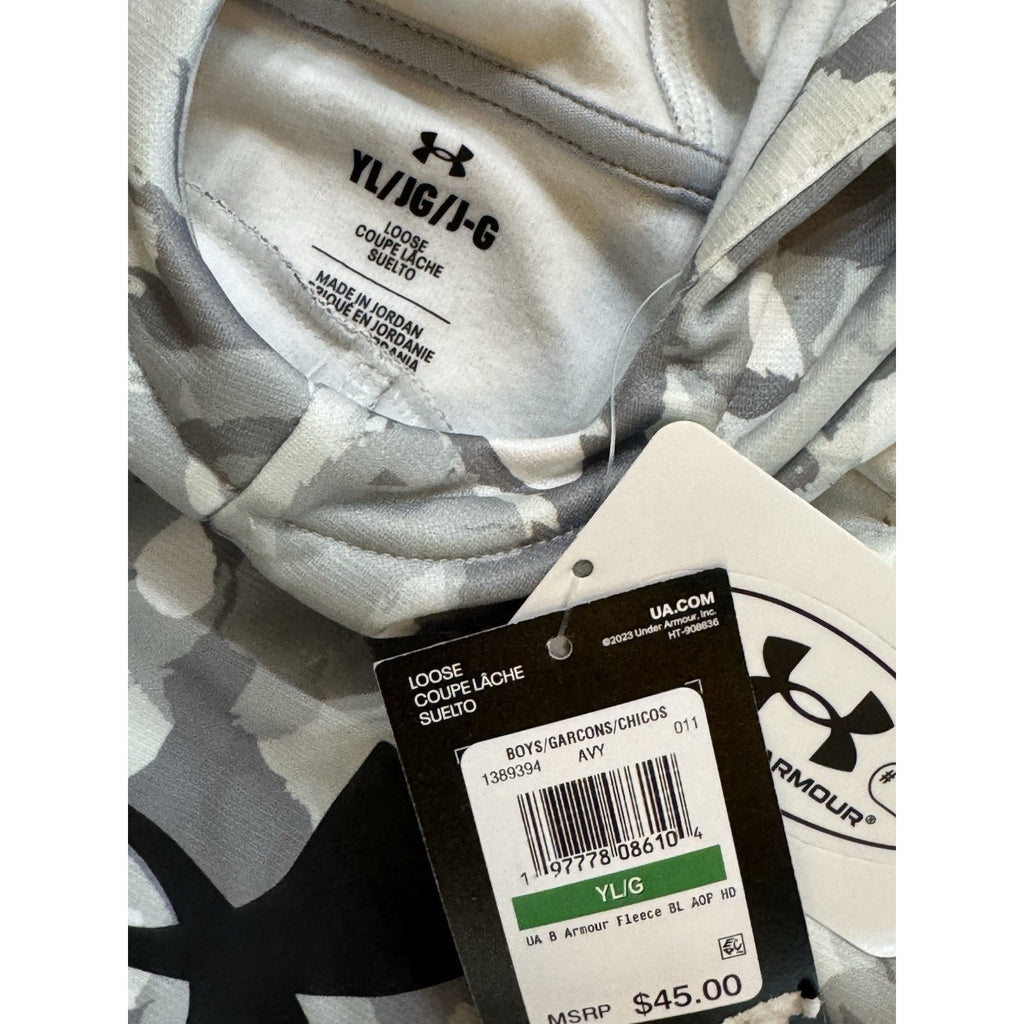 Under Armour Fleece Big Logo Printed Mod Gray/Black Camo Size YL NWT