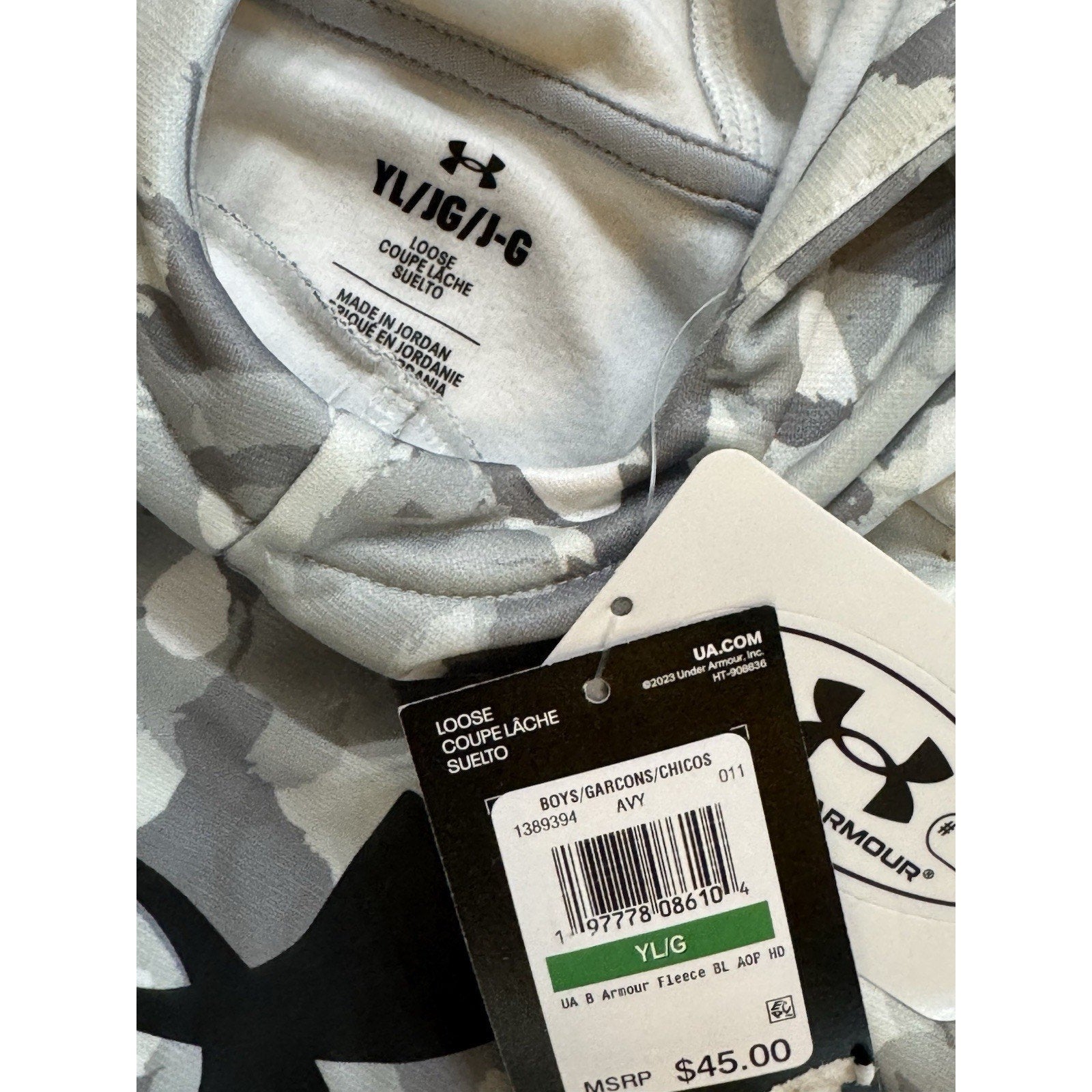 Under Armour Fleece Big Logo Printed Mod Gray/Black Camo Size YL NWT
