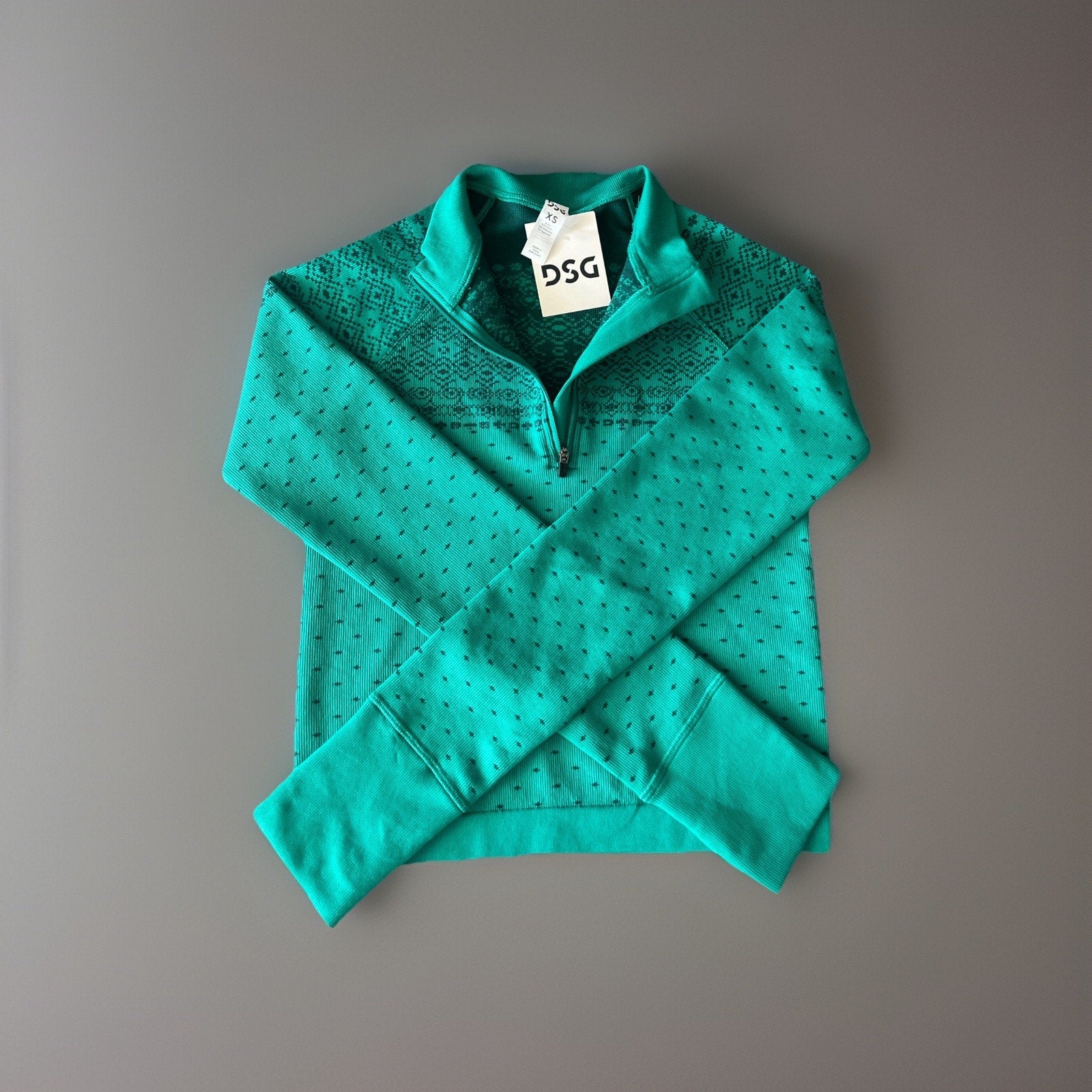 DSG Momentum Seamless 1/4 Zip Top Melted Emerald Fair Isle Women’s Size XS