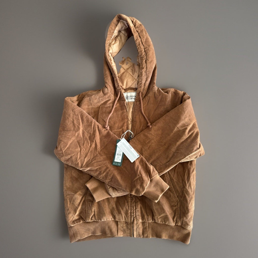 NWT Alpine Design Women's Corduroy Quilted Full Zip Hoodie - XS - Roasted Coffee