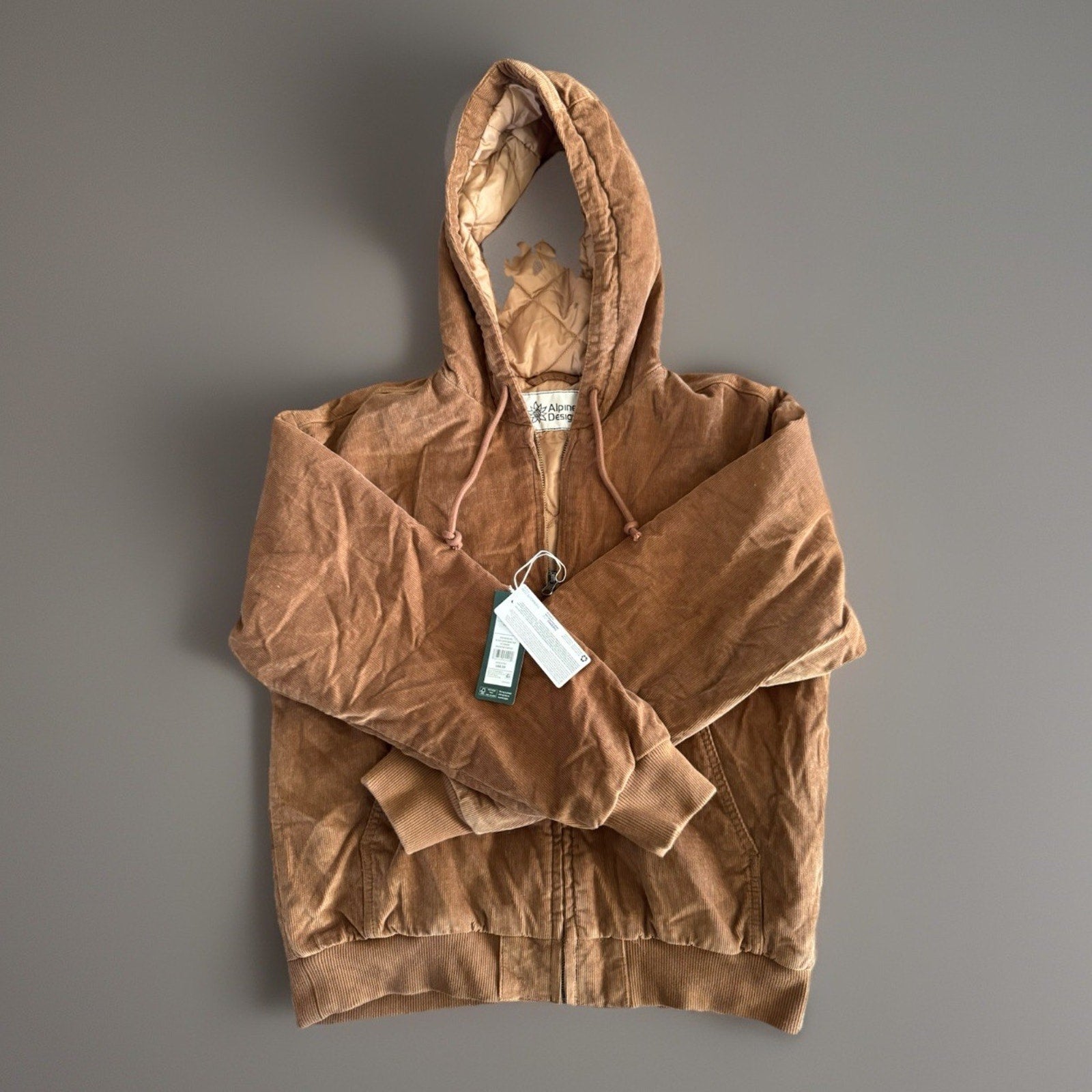 NWT Alpine Design Women's Corduroy Quilted Full Zip Hoodie - XS - Roasted Coffee