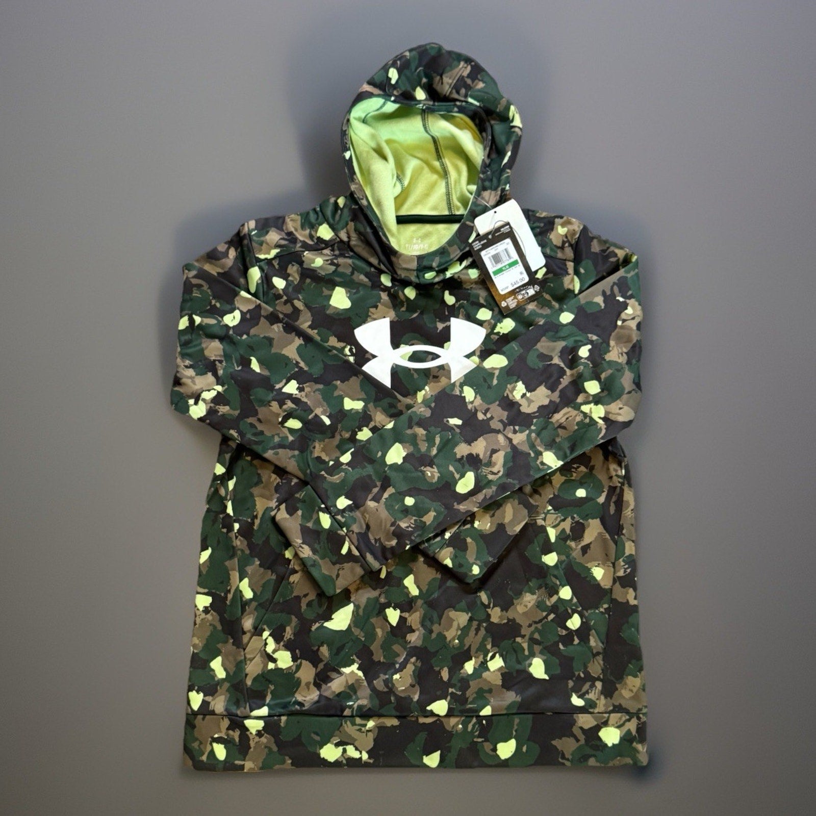 Under Armour FOREST GREEN/WHITE Fleece® Big Logo Printed Hoodie, US YL/G