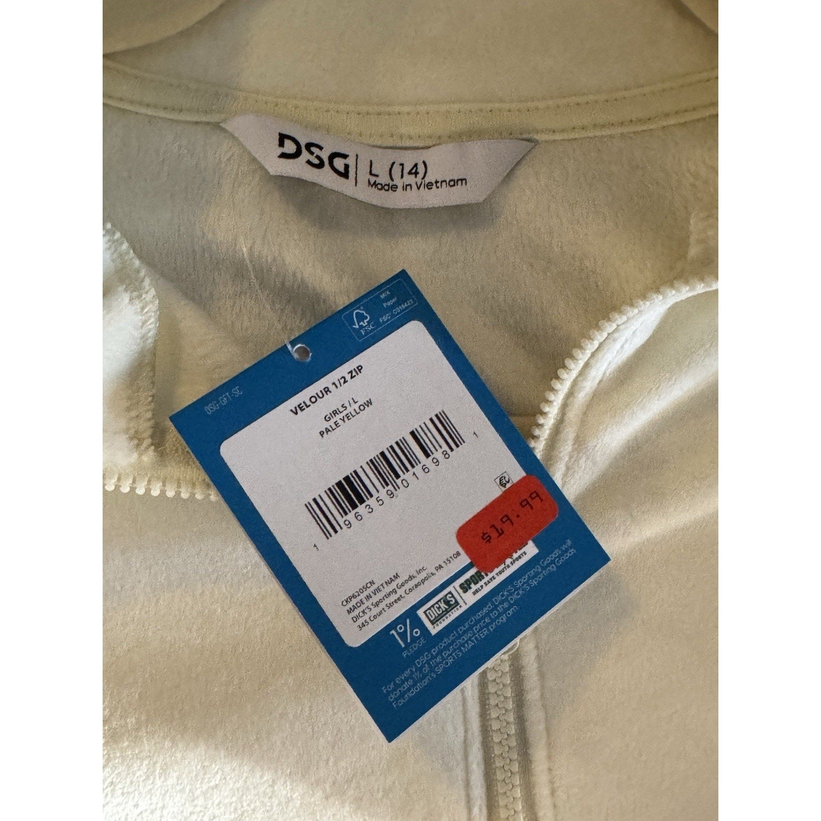 Girls Youth DSG Velour 1/2 Zip Soft Pale Yellow Pullover Kangaroo Jacket L (14)