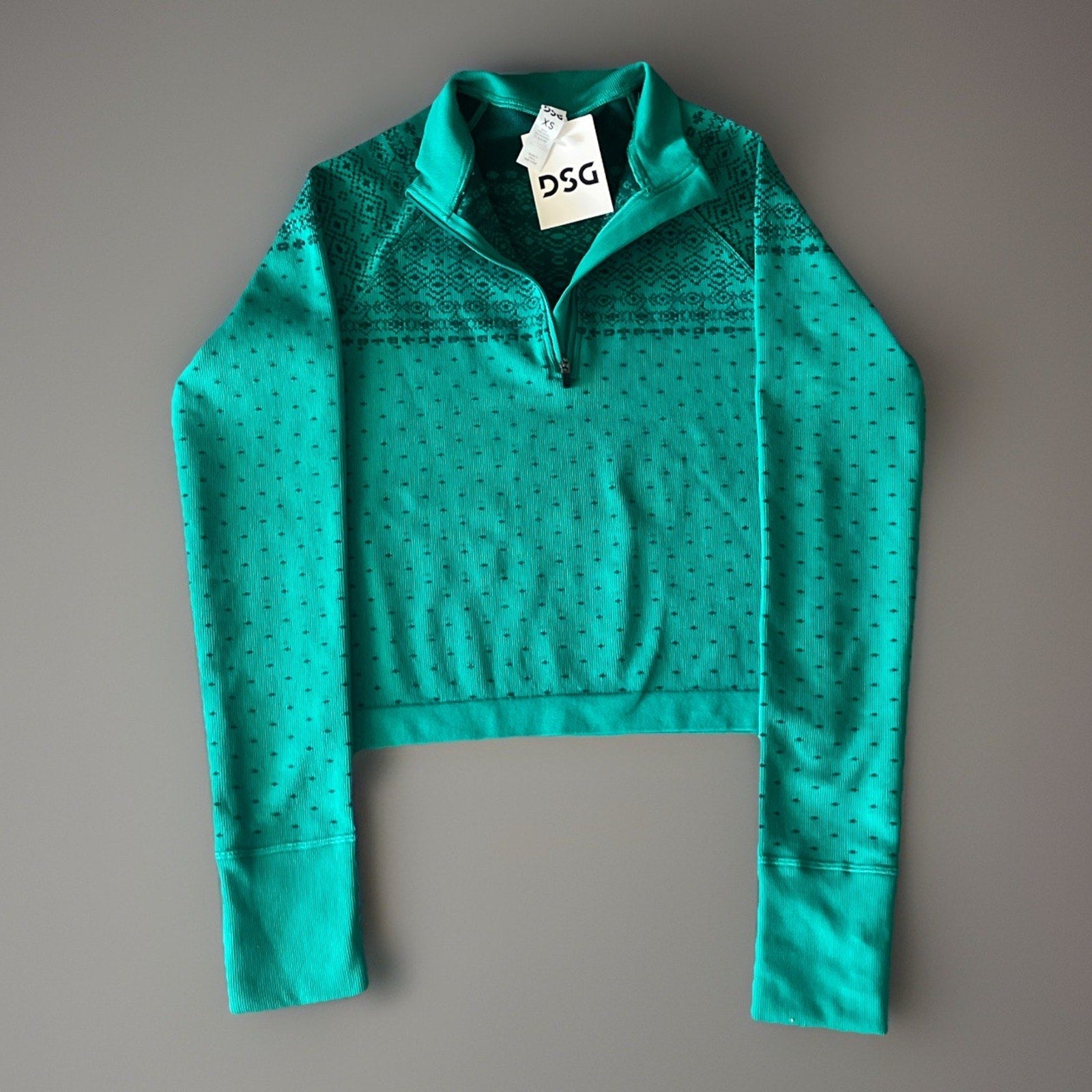 DSG Momentum Seamless 1/4 Zip Top Melted Emerald Fair Isle Women’s Size XS