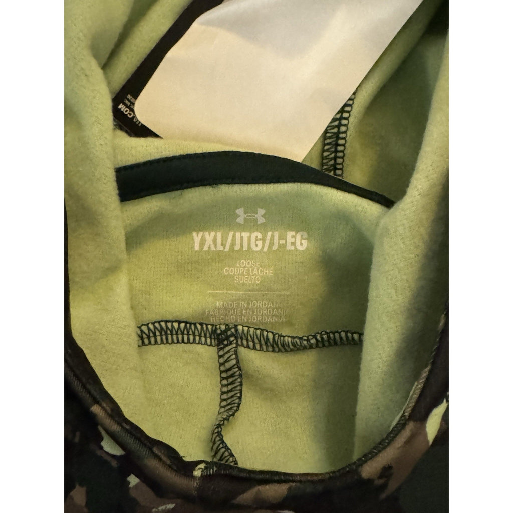 Under Armour Hoodie Youth Extra Large Green Camo Logo Pullover Sweatshirt Boys