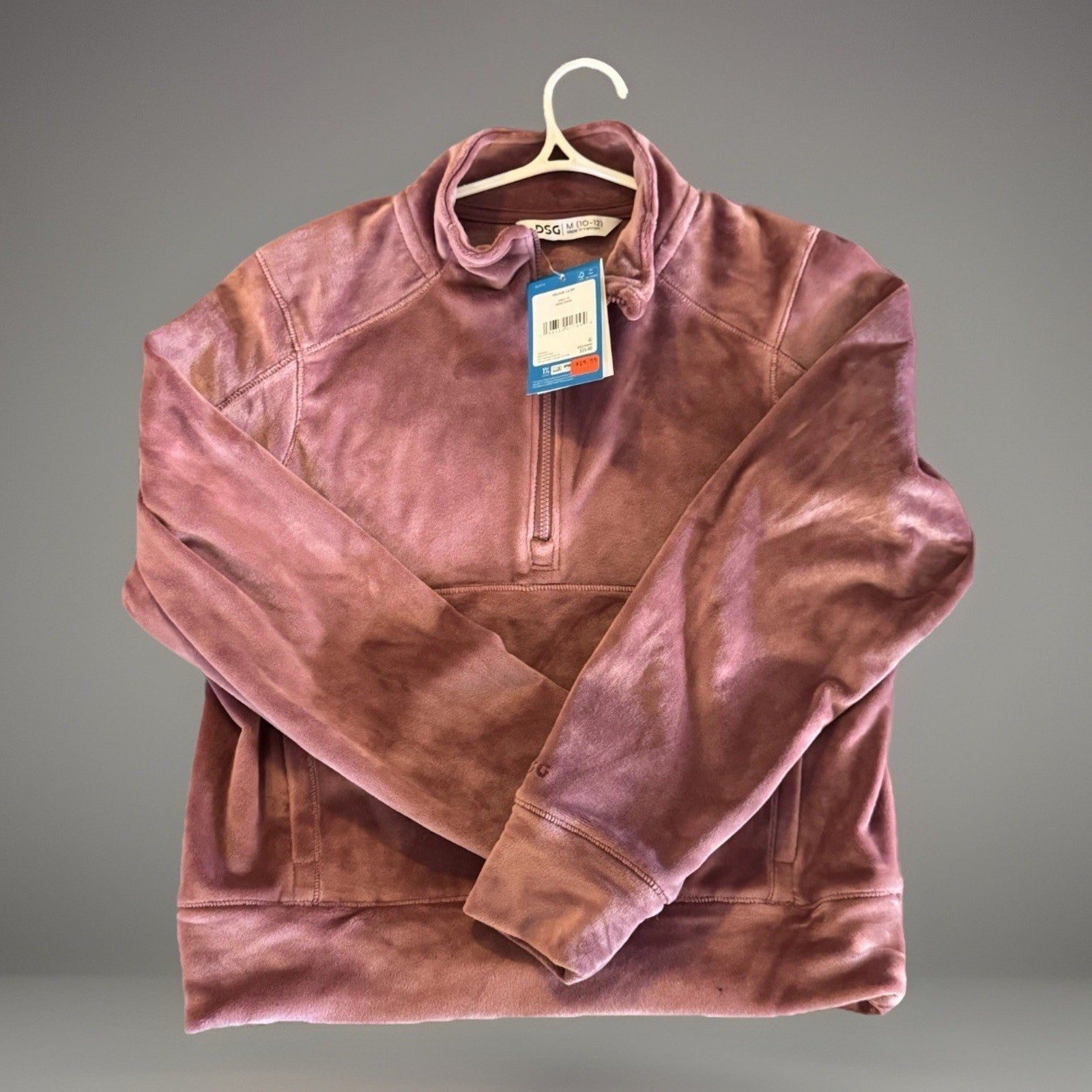 NWT DSG Girls M Velour 1/2 Zip in Rose Coffee Medium 10-12