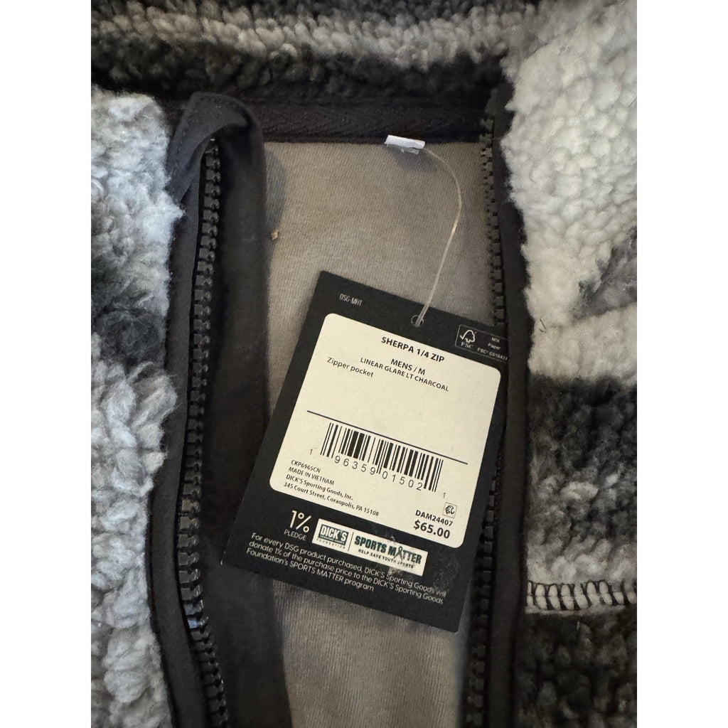 DSG Mens Sherpa 1/4 Zip Size M Charcoal Linear Glare Fleece Outdoor Casual