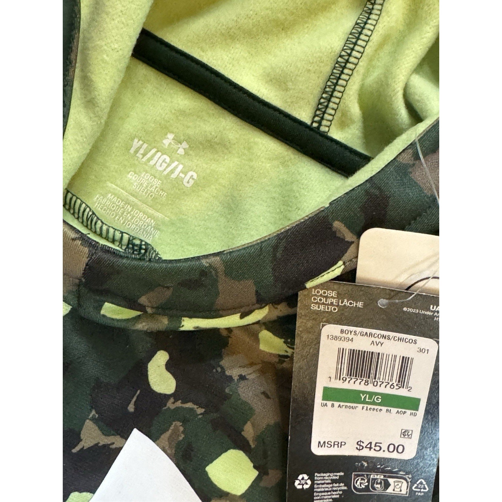 Under Armour FOREST GREEN/WHITE Fleece® Big Logo Printed Hoodie, US YL/G