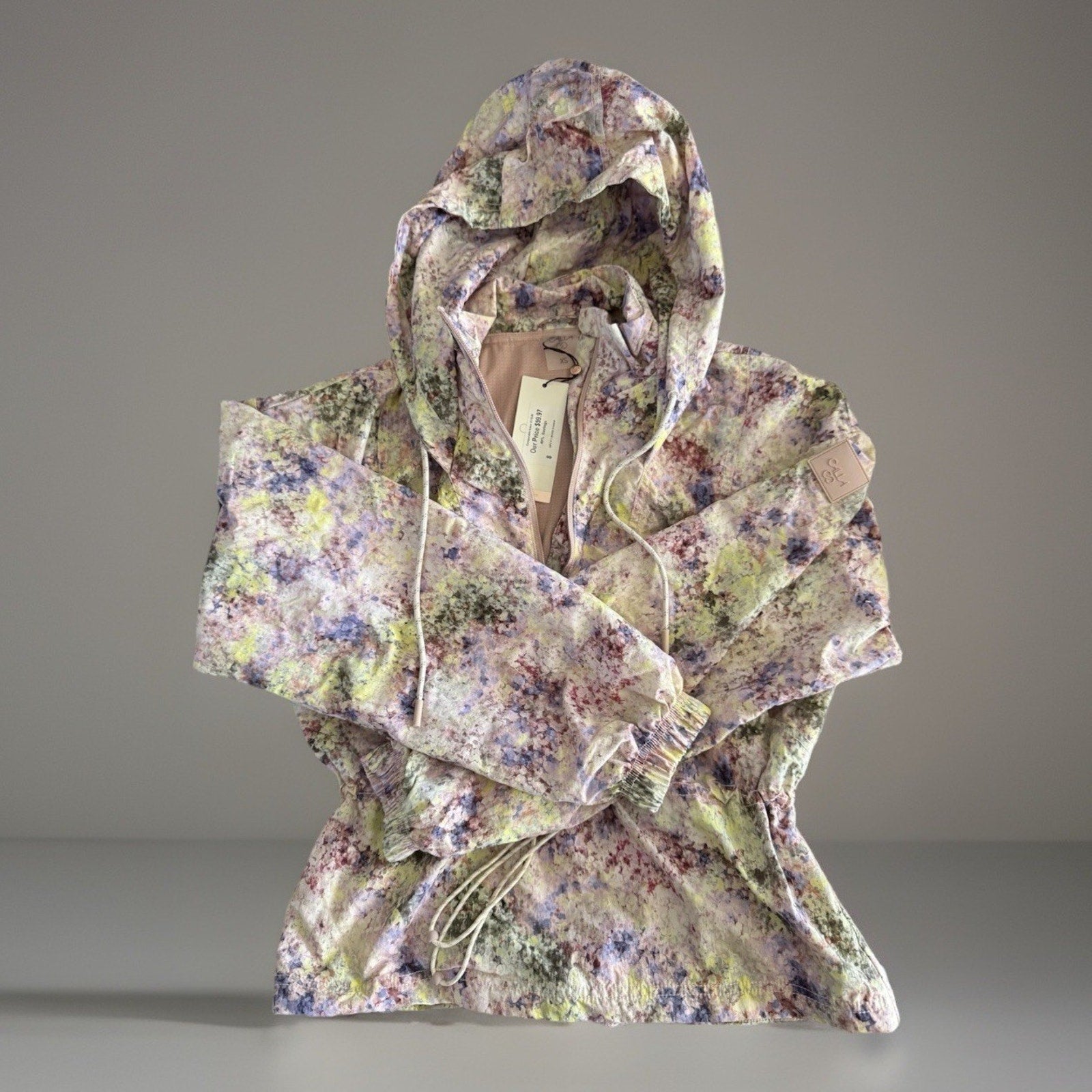 CALIA Women's Eden Print Olive Hooded Windbreaker Size XS