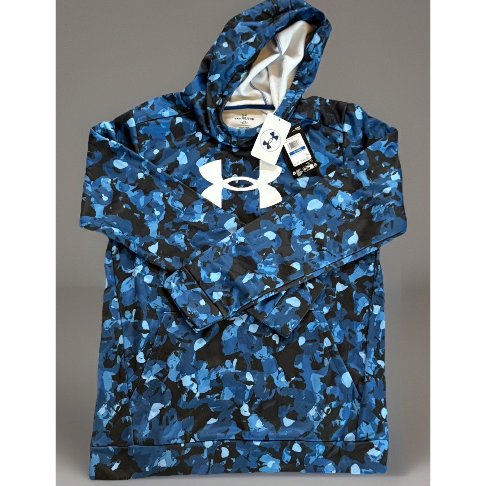 Under Armour Fleece Big Logo Printed Blue Camo Size YXL